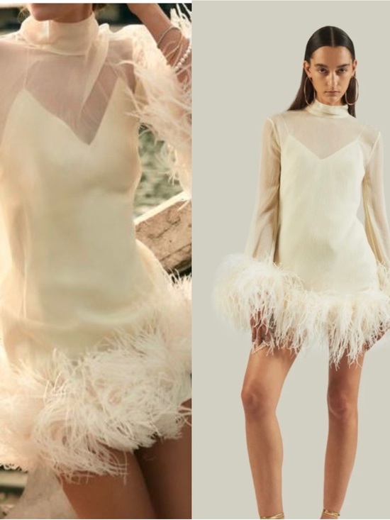 Taller Marmo Dresses & Skirts - Taller Marmo Gina Spirito Feather-Trimmed Silk-Georgette Mini Dress 38
